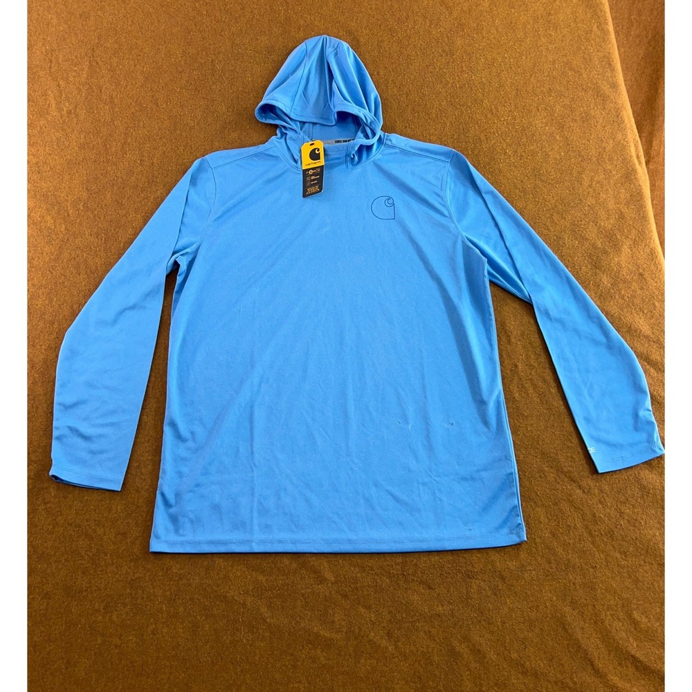 Carhartt Mens Large Blue Force Sun Defender Relaxed Logo Hoodie NWT *Flaw